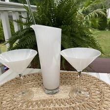 Vintage Orrefors Sweden milky White Wine Carafe Pitcher Martini Glasses