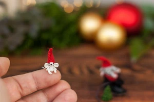 Handmade Miniature Crochet White Mouse with Red Hat – Tiny Christmas animals - Picture 1 of 6