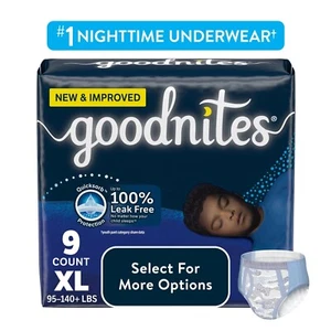 Goodnites Boys' Nighttime Bedwetting Underwear, Size Extra Large 95-140+ lbs 9ct - Picture 1 of 7