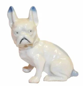 Statuina porcellana Bulldog francese vintage made in Japan accenti bianco blu - Foto 1 di 6