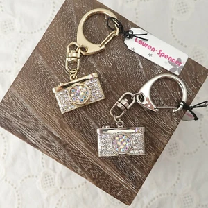 Fashion Pair of Lauren Spencer Pave AB Rhinestone Camera Key Chains NWT - Picture 1 of 5