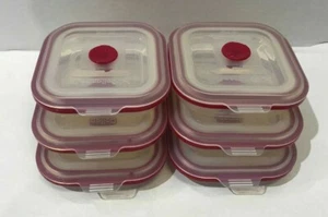 Collapse-it 6-Piece Silicone Food Storage Containers Red Square Set Kitchen - Picture 1 of 8
