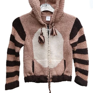 Kids thick wool sweater zip up SMALL handmade raccoon woodland animal pockets - Picture 1 of 6
