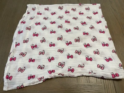 Manta bebé Sanrio Hello Kitty muselina blanca rosa envoltura RARA Foto 1 de 3