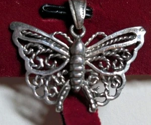 VTG 925 Sterling Silver Butterfly Ornate Filigree Pendant  - Picture 1 of 10