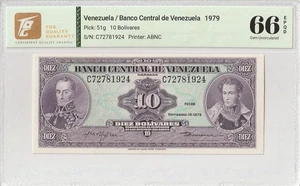 1979 Venezuela 10 Bolivares Pick#51g 66 EPQ Gem UNC - Picture 1 of 2