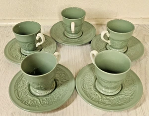 Wedgwood Etruria und Barlaston Medway Espressotassen und Untertassen grün - Bild 1 von 11
