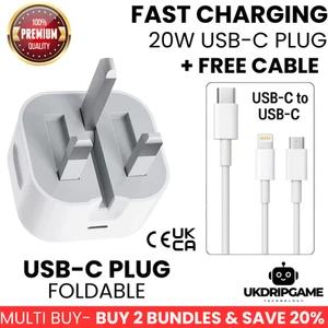 20W USB-C Fast Charger UK Plug for iPhone iPad | Free Cable Included PD Adapter - Picture 1 of 26