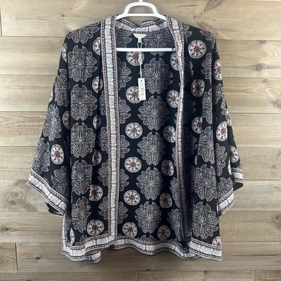 Kimono Max Studio para mujer frente abierto geométrico floral fluido calce suelto 1X Foto 1 de 4