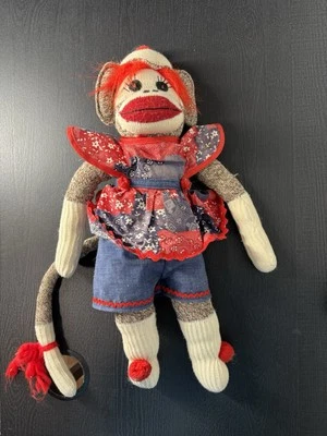 Vintage Handmade Sock Monkey With Dress  - Image 1 of 4