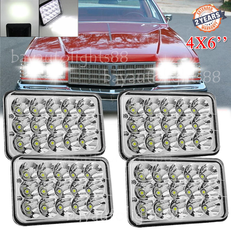 4PCS Fit Oldsmobile Delta 88 1976-1986 4X6"inch LED Headlights High/Low Beam DOT - Image 1 of 4