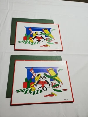 Juego de 2 cajas de regalo de Navidad vintage panda con regalos cartón 1987 Foto 1 de 4