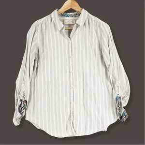 Isabella Sinclair Shirt Womens Sz Medium Gray White Stripe Woven Back Lace Panel - Picture 1 of 9