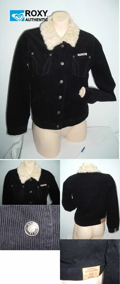 全新 女孩 小号 ROXY Jade 黑色 Jean 灯芯绒毛皮雪地夹克 58 美元 — 第 1/1 张图片