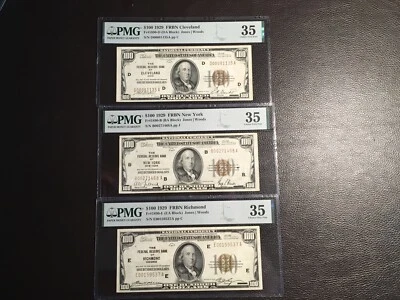    3 1929 100.00 Federal RBNotes Cleveland,NY Richmond All PMG 35 ChoiceVeryFine - Image 1 of 4