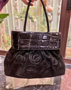 Vintage BRACCIALINI Italian Leather Velvet Embroidered Top Handle Shoulder Bag - Picture 1 of 15