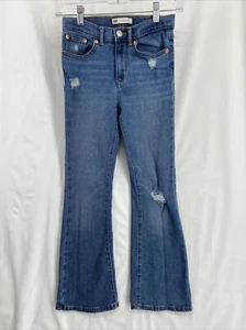 Levis 726 Flare Kids Girl Size 10 Denim Blue Jeans 24x23.5 Distressed Destoyed - Picture 1 of 11