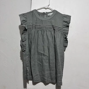 Bluse Amour Vert grün Leinen Rüschen ärmellos Oberteil - Bild 1 von 9