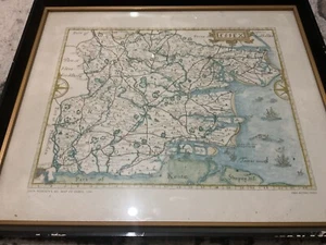 Antique Print Of Map Of Essex By John Norden In Frame - Picture 1 of 2
