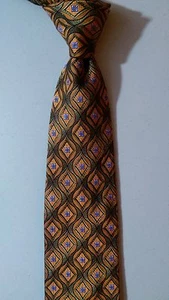NEW - La Vita Di Moda Neck Tie 100% Silk Copper & Blue Diamonds Made in Italy - Picture 1 of 7
