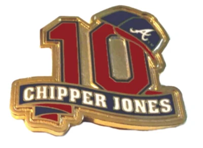 ATLANTA BRAVES PINS 2002 VINTAGE CHIPPER JONES PIN NUMBER WITH HAT MLB FAN PIN - Image 1 of 3