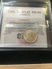 1902H Large H ,Coin Mart Graded Canadian,  5 Cent, **MS-64**