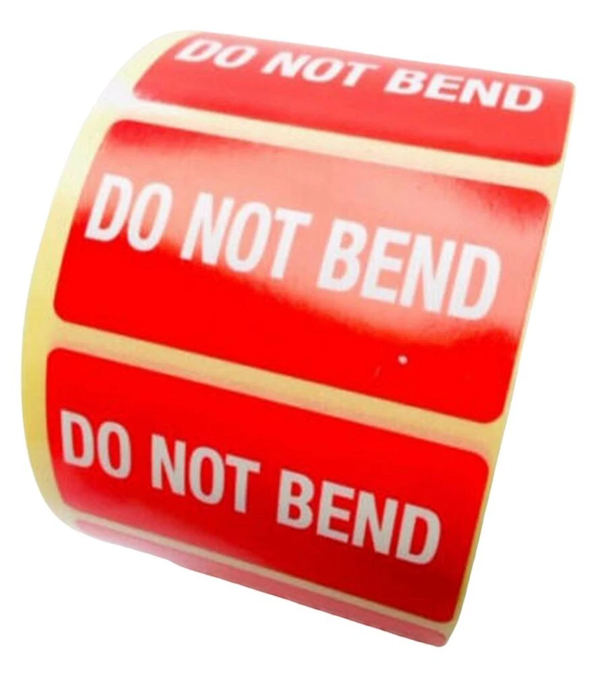 638 LABELS Do Not Bend. Warning Labels / Stickers. 50 x 25mm. - 1,000 Labels on a roll