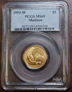 1993-W James Madison $5 Gold Commemorative, PCGS MS-69