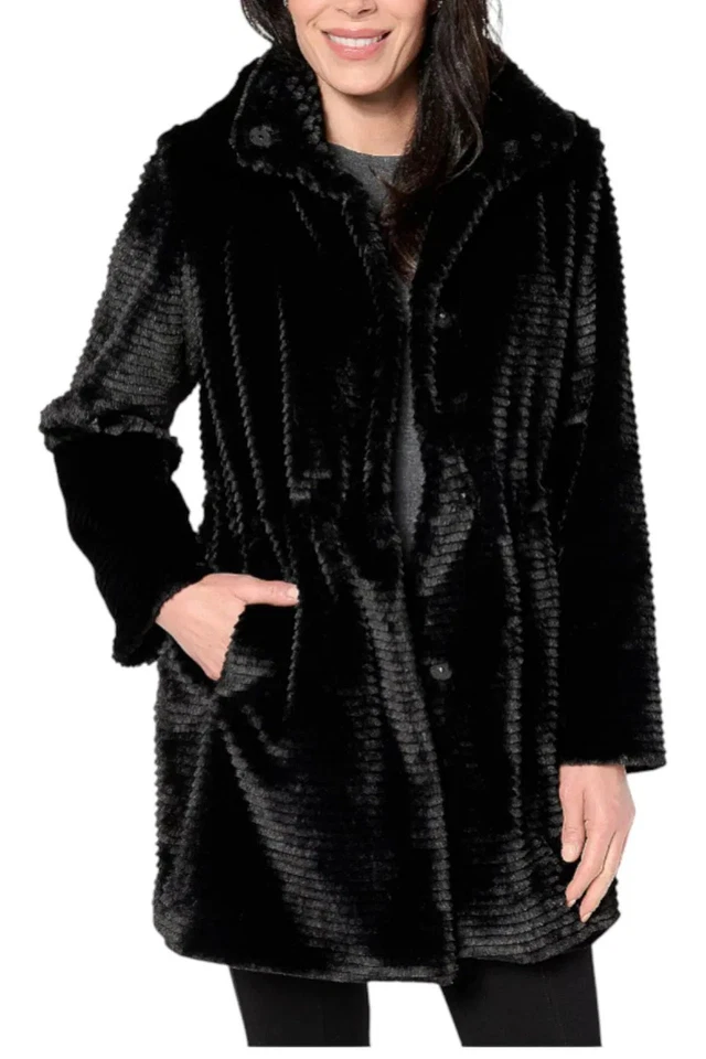 Chaqueta anorak visón sintético negra Dennis Basso para mujer Foto 1 de 1