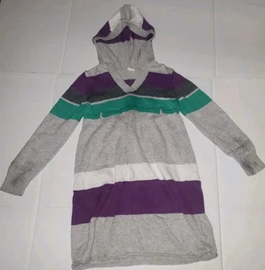 Old Navy Stripe Gray Purple Green Hoodie Knit Sweater Dress Girls Size XS (5) - Picture 1 of 7