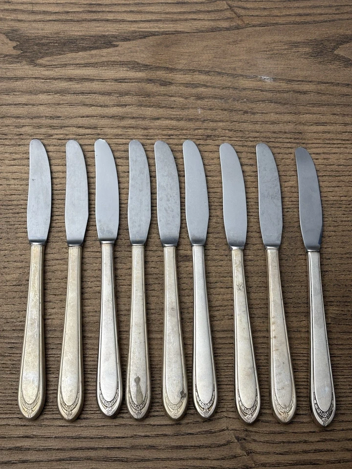 Cuchillo de cena Rogers Bros IS 1847 LOVE LACE cubiertos plateados lote de 9 Foto 1 de 4