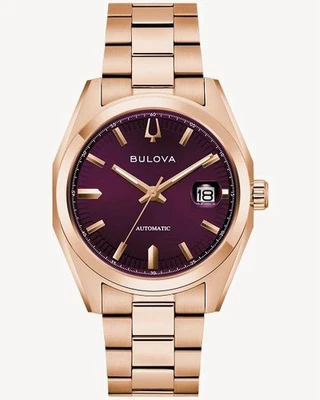 BRAND NEW BULOVA SURVEYOR ROSE GOLD PURPLE AUTOMATIC 39MM MENS WATCH 97B234 - Image 1 of 4