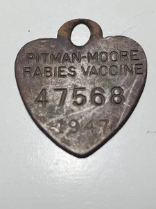 1947 Dog Tag Rabies Vaccine #47568 Pitman -Moore - Picture 1 of 3