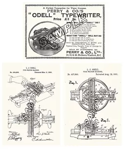 Reproducciones de patentes de máquina de escribir Odell con anuncio - Imagen 1 de 4