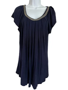 FYLO Damen Short SL Größe XL Top Navy mit silbernem Kettenbesatz am Ausschnitt A-16 - Bild 1 von 10