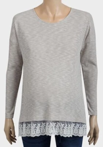 Grey Maternity Top with Long Sleeve and Lace Hem - Ex Dorothy Perkins - Picture 1 of 3