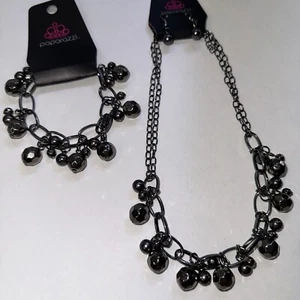 Jewelry Set Paparazzi Necklace Bracelet, Earrings, Black Metal, Punk, Gothic - Picture 1 of 9