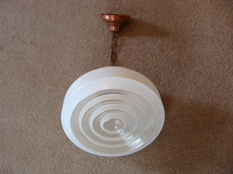 Vtge 1940s Industrial ATOMIC Ceiling Hanging Light Fixture Glass Shade RESTORED Cover