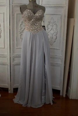 NWT Glamour Terani Couture Silver Beaded Strapless Chiffon Gown Prom 2 Jovani - Image 1 of 4