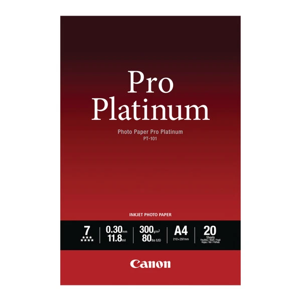 Canon PT 101 Pro Platinum Photo Inkjet Paper 20 A4 Sheets Glossy