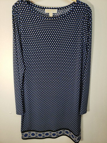 Abito a pois Michael Kors da donna blu navy bianco manica lunga a pois taglia L
