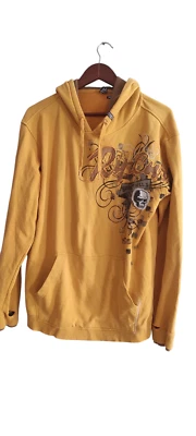VTG  Rip Curl Skull Skeleton Ripped Hip Hop Hoodie Mustard Yellow Regular Fit M - Image 1 of 4