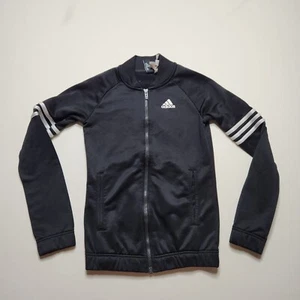 Adidas Boys Raglan Track Jacket Full Zip Size XS Black Long Sleeve D5 - Picture 1 of 14