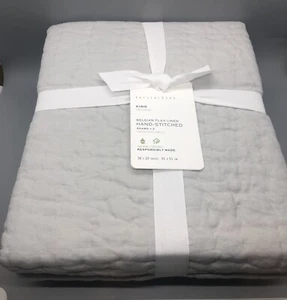 Set/2 NWT Pottery Barn Belgian Flax Linen Hand-Stitched KING Shams, Soft Gray - Picture 1 of 12