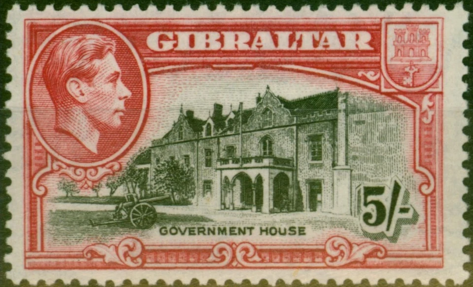 Gibraltar 1944 5s Black & Carmine SG129b P.13 Fine VLMM - Image 1 of 1