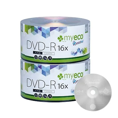 100 Pack MyEco DVD-R DVDR 16X 4.7GB Economy Branded Logo Blank Recordable Disc • 16.62$