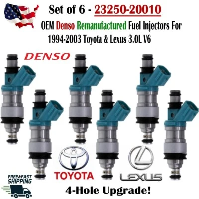 Inyectores de combustible Denso x6 OEM de actualización de 4 orificios para Lexus y Toyota 3,0 L 23250-20010 Foto 1 de 4