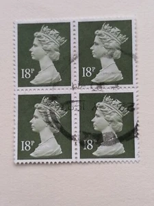 GB SG X955 18p Olive Grey Machin definitive Phos Paper Used Block Of Four - Picture 1 of 2