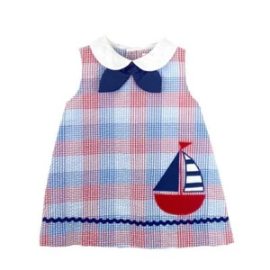 Petit Ami Seersucker Sailboat Applique Dress Set * 3 6 9 Months - Picture 1 of 1