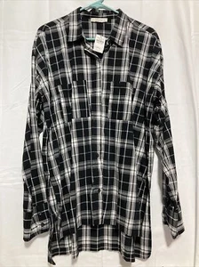 NWT Abercrombie Fitch Women’s Lg Black & White Plaid Long Sleeve Button Up Shirt - Picture 1 of 11